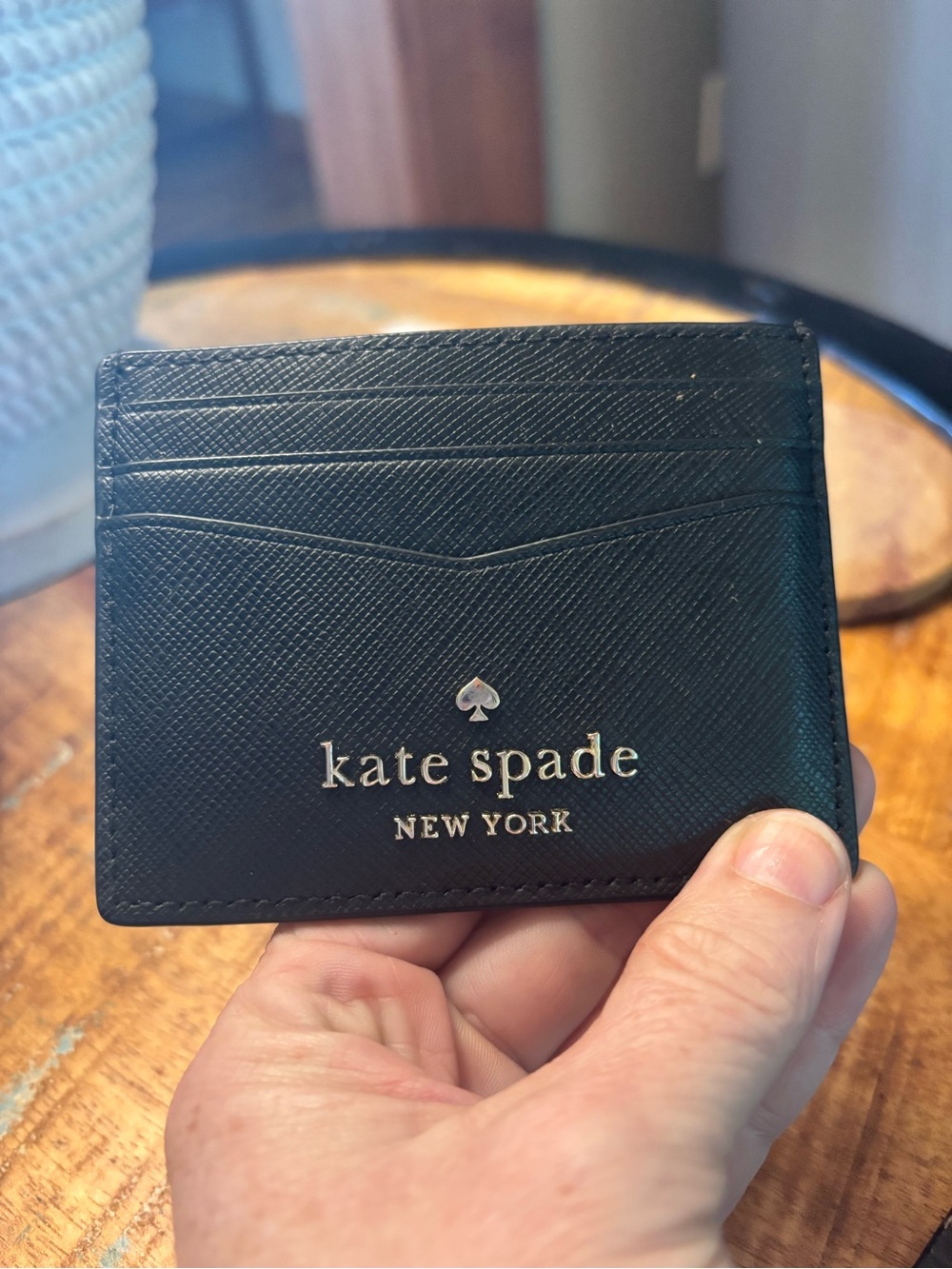 kate spade Black Leather Card Case with Gold Logo